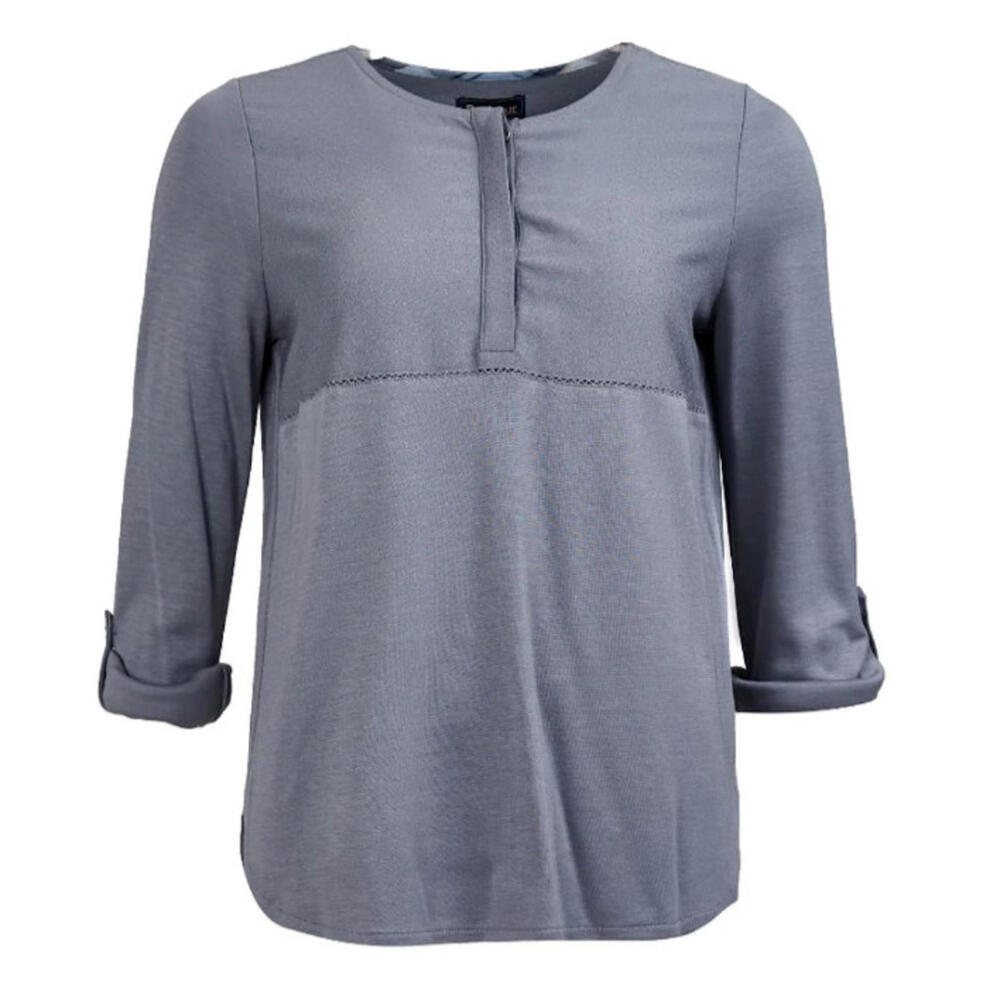 Barbour Summer Tartan Carron Top Mercury Grey Roll Back Sleeves Curved Hem US 6 - Picture 2 of 9